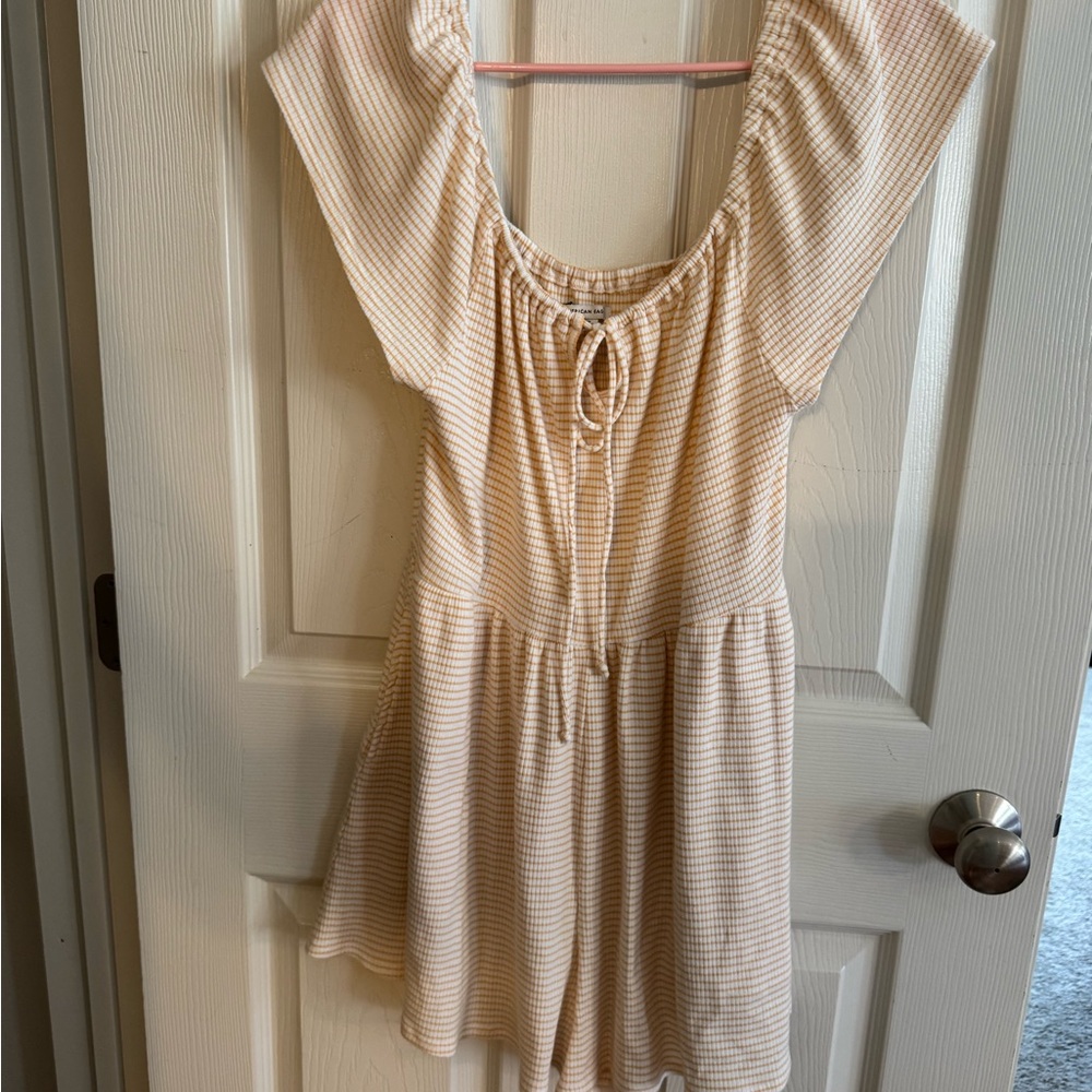 Striped Yellow and White Romper with Tie Front